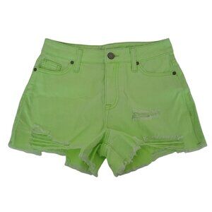 NoBo Womens Jean Shorts Juniors Size 1 Green Mid Rise Short Cutoffs Ripped Denim